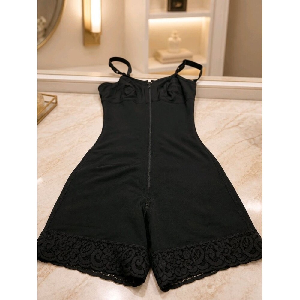Black Lace-Trim Shapewear Romper with Adjustable Straps